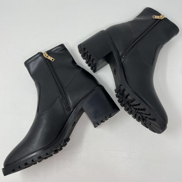 COACH Joy Lug Sole Booties Boots Womens 10 Black Leather Chunky New - Picture 4 of 10